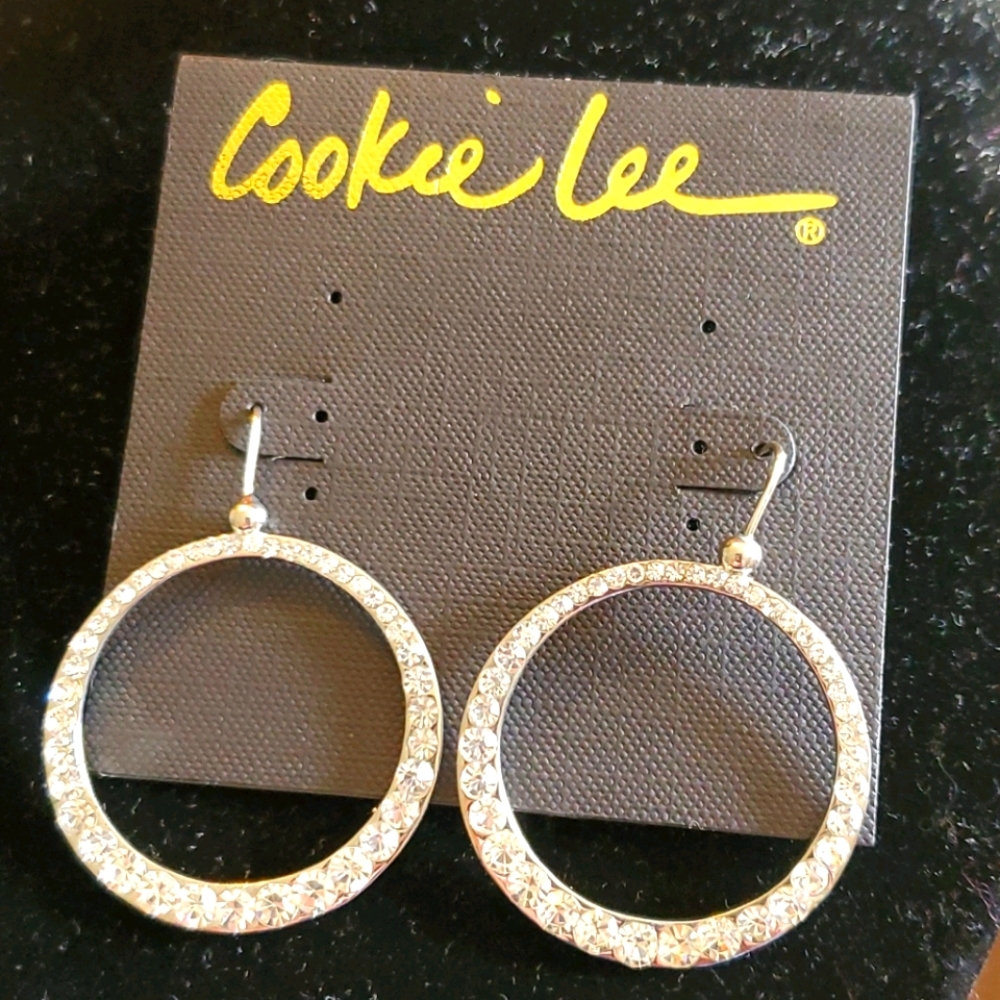 Cookie Lee silvertone crystal circle earrings